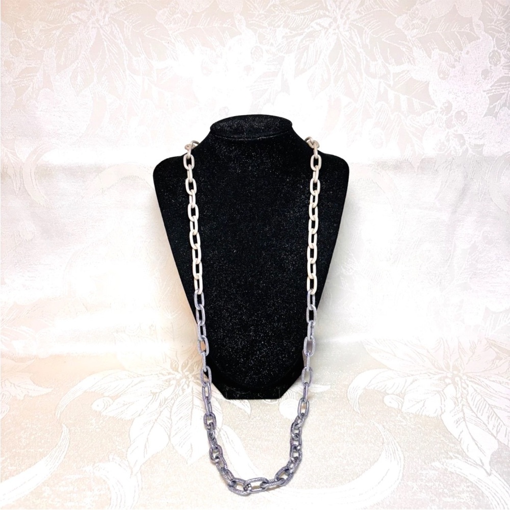 NWT SABIKA necklace S15 silvertone gray two tone textured metal cable link chain